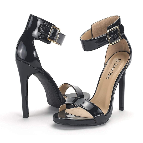 Open Toe Stiletto Heel Sandals - BLACK PAT - 3